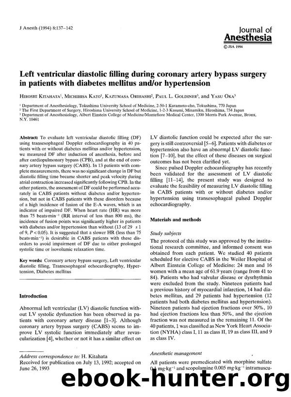 Left ventricular diastolic filling during coronary artery bypass surgery in patients with diabetes mellitus andor hypertension by Unknown