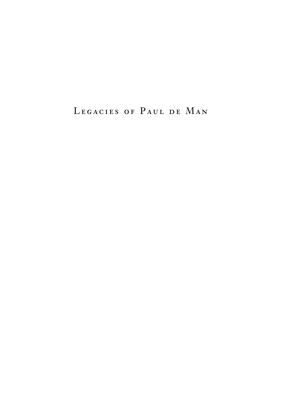 Legacies of Paul de Man by Marc Redfield