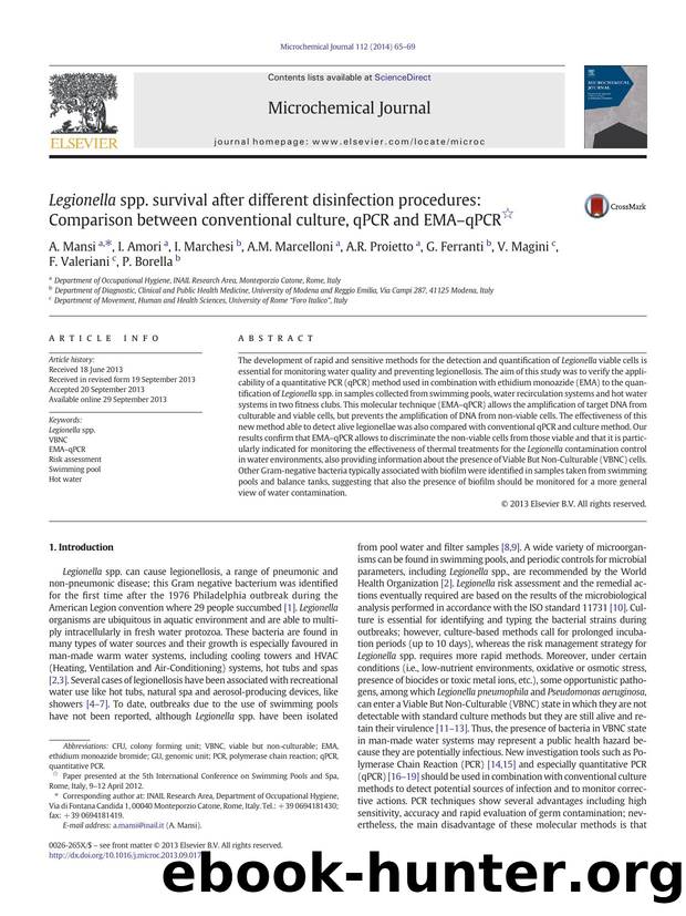 Legionella spp. survival after different disinfection procedures: Comparison between conventional culture, qPCR and EMAâqPCR by unknow