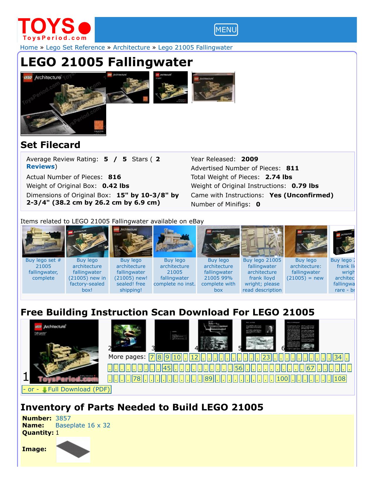 Lego Architecture Parts List , Frank Lloyd Wright Fallingwater by Lego