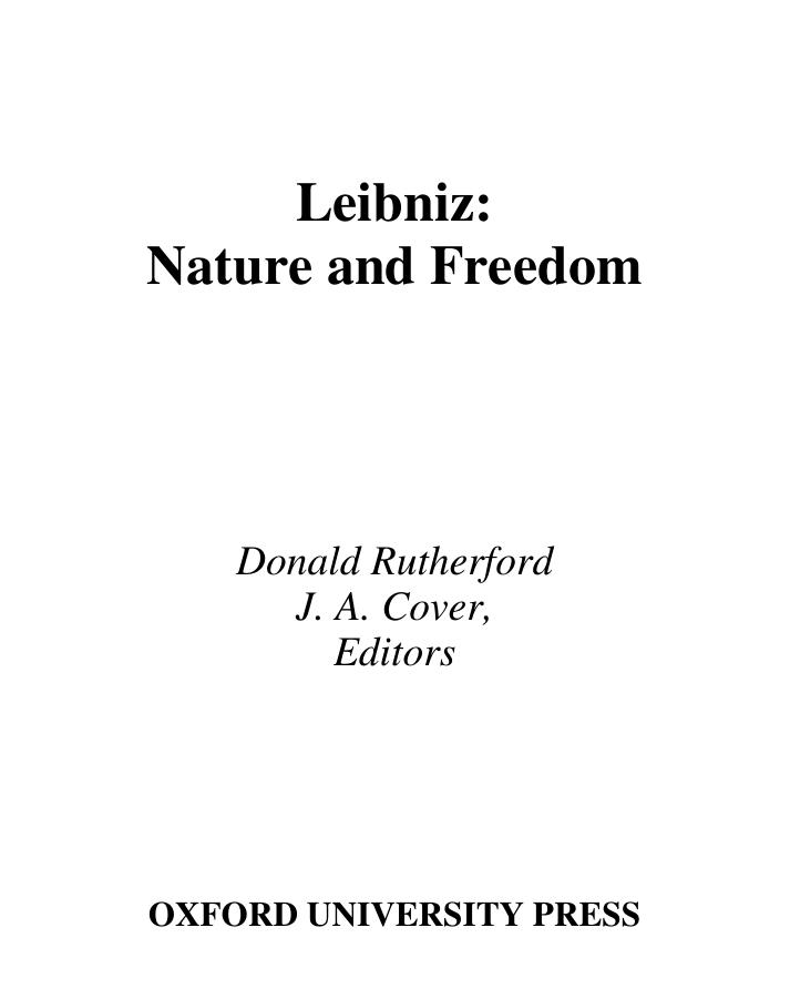 Leibniz: Nature and Freedom by Donald Rutherford J. A. Cover