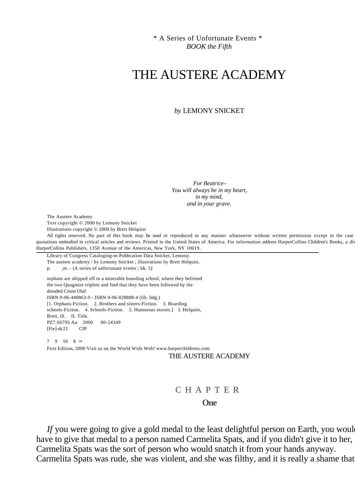 Lemony Snicket A Series of Unfortunate Events 05 The Austere Academy by Unknown