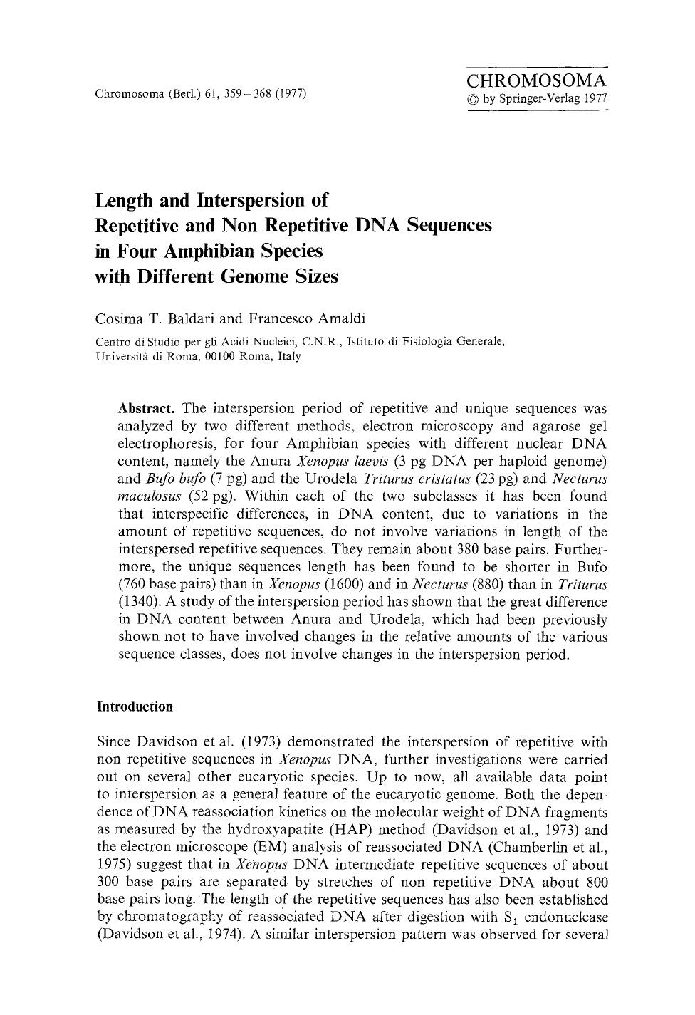 Length and interspersion of repetitive and non repetitive DNA sequences in four Amphibian species with different genome sizes by Unknown
