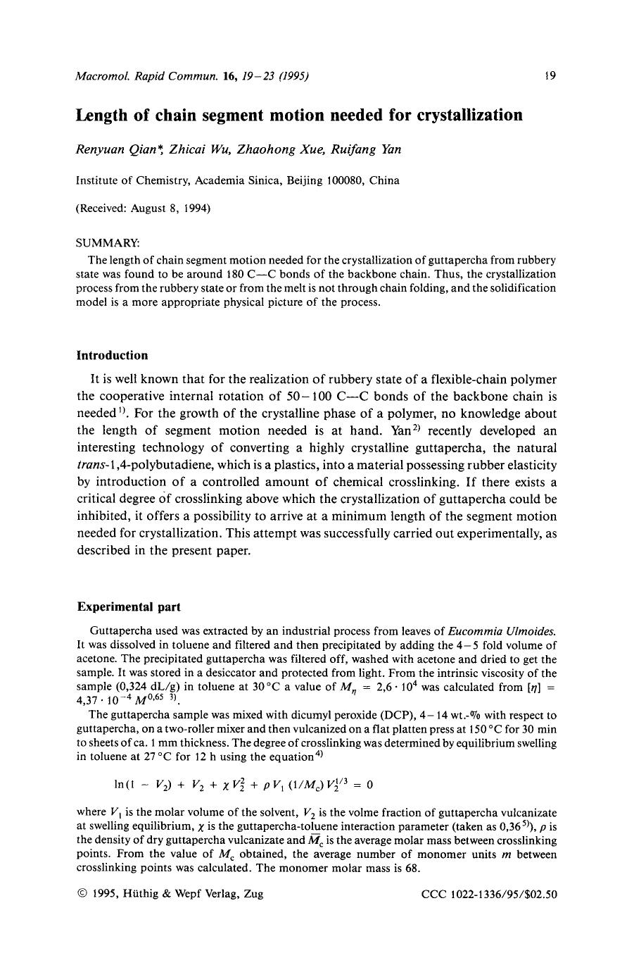 Length of chain segment motion needed for crystallization by Unknown