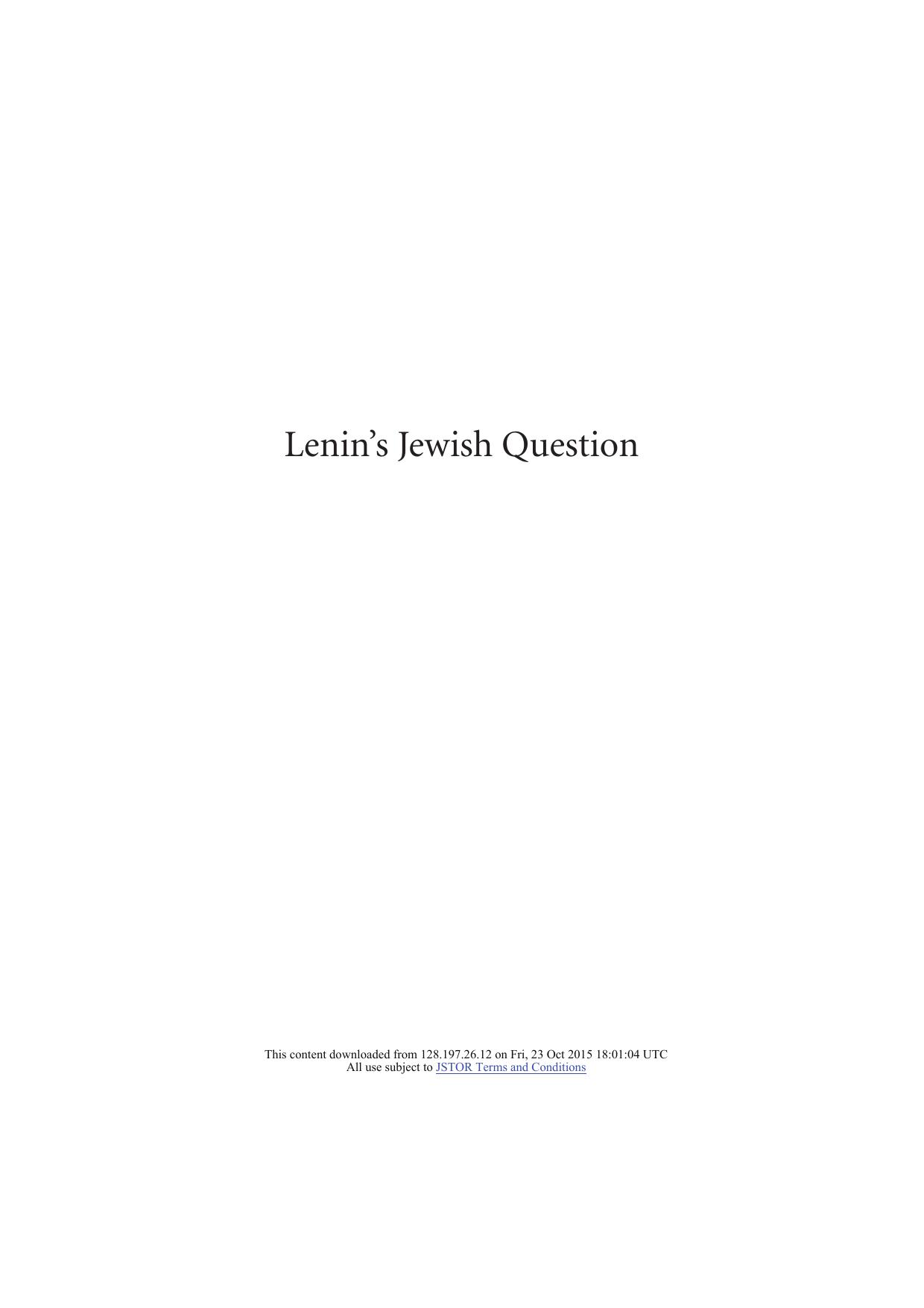 Lenin's Jewish Question by Alexey