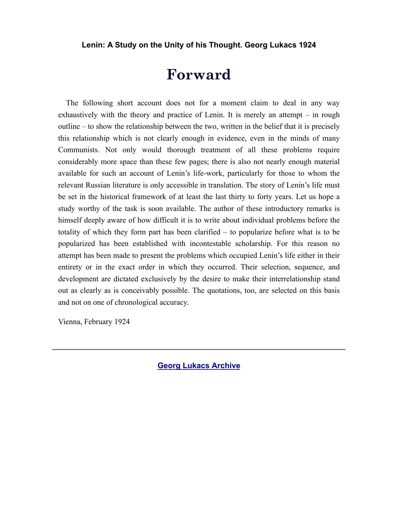 Lenin: A Study on the Unity of his Thought by Georg Lukacs by Graham Wong