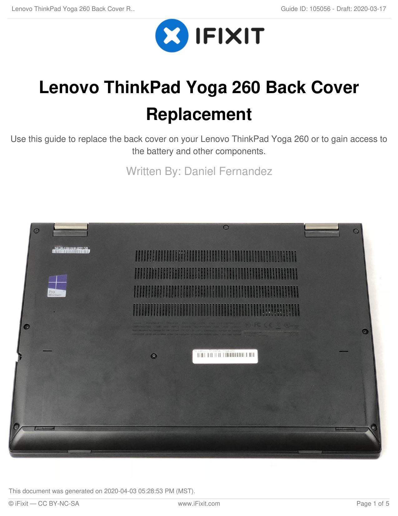 Lenovo ThinkPad Yoga 260 Back Cover Replacement by Unknown
