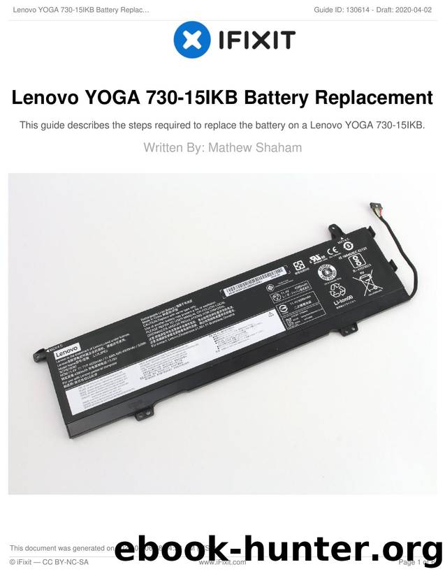 Lenovo YOGA 730-15IKB Battery Replacement by Unknown