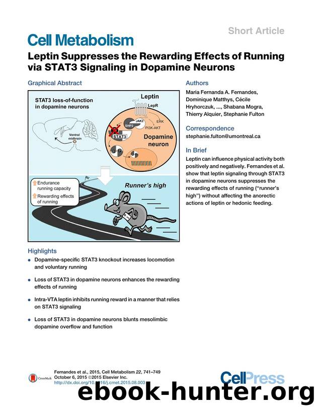 Leptin Suppresses the Rewarding Effects of Running via STAT3 Signaling in Dopamine Neurons by unknow