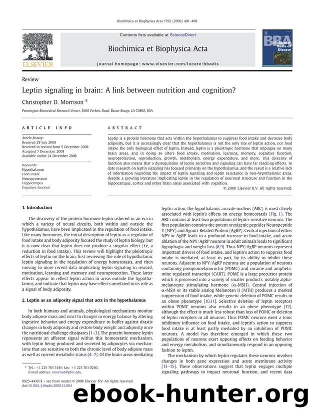 Leptin signaling in brain: A link between nutrition and cognition? by Christopher D. Morrison