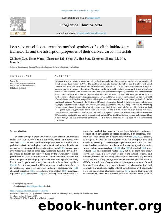 Less solvent solid state reaction method synthesis of zeolitic imidazolate frameworks and the adsorption properties of their derived carbon materials by Zhiliang Guo