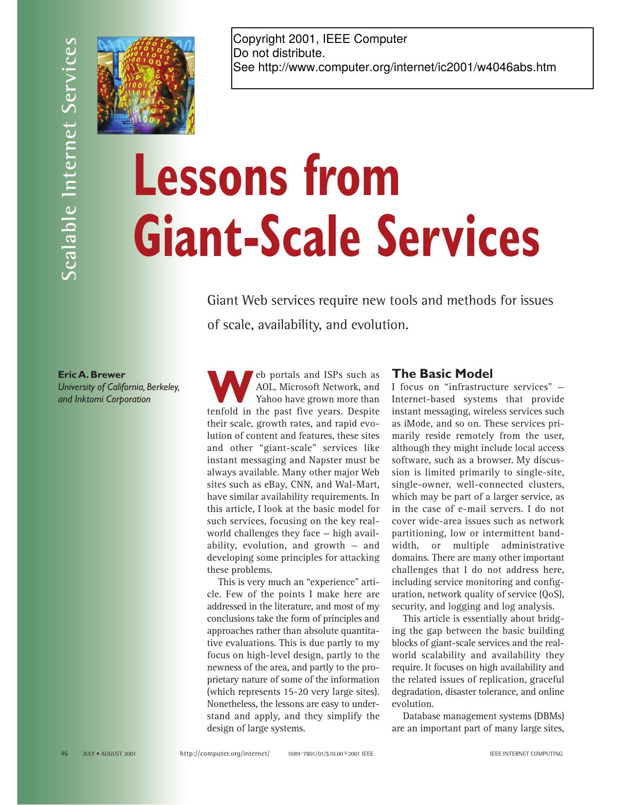 Lessons from Giant-Scale Services by Unknown