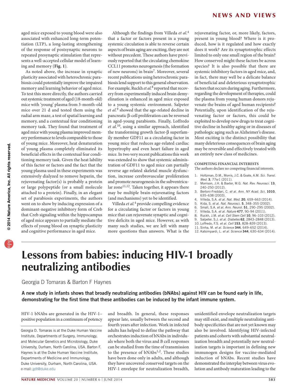 Lessons from babies: inducing HIV-1 broadly neutralizing antibodies by Georgia D Tomaras & Barton F Haynes