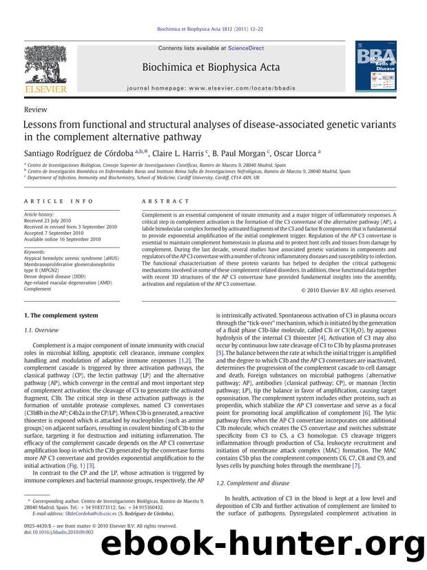 Lessons from functional and structural analyses of disease-associated genetic variants in the complement alternative pathway by Santiago Rodríguez de Córdoba & Claire L. Harris & B. Paul Morgan & Oscar Llorca
