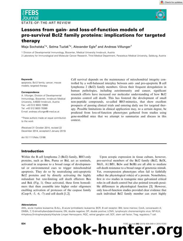 Lessons from gainâ and lossâofâfunction models of proâsurvival Bcl2 family proteins: implications for targeted therapy by Unknown