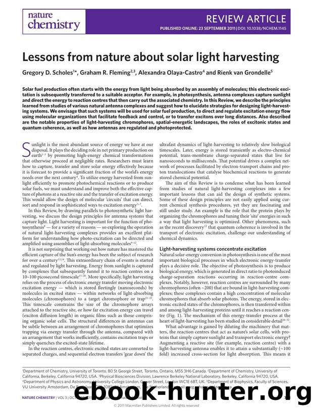 Lessons from nature about solar light harvesting by Gregory D. Scholes & Graham R. Fleming & Alexandra Olaya-Castro & Rienk van Grondelle