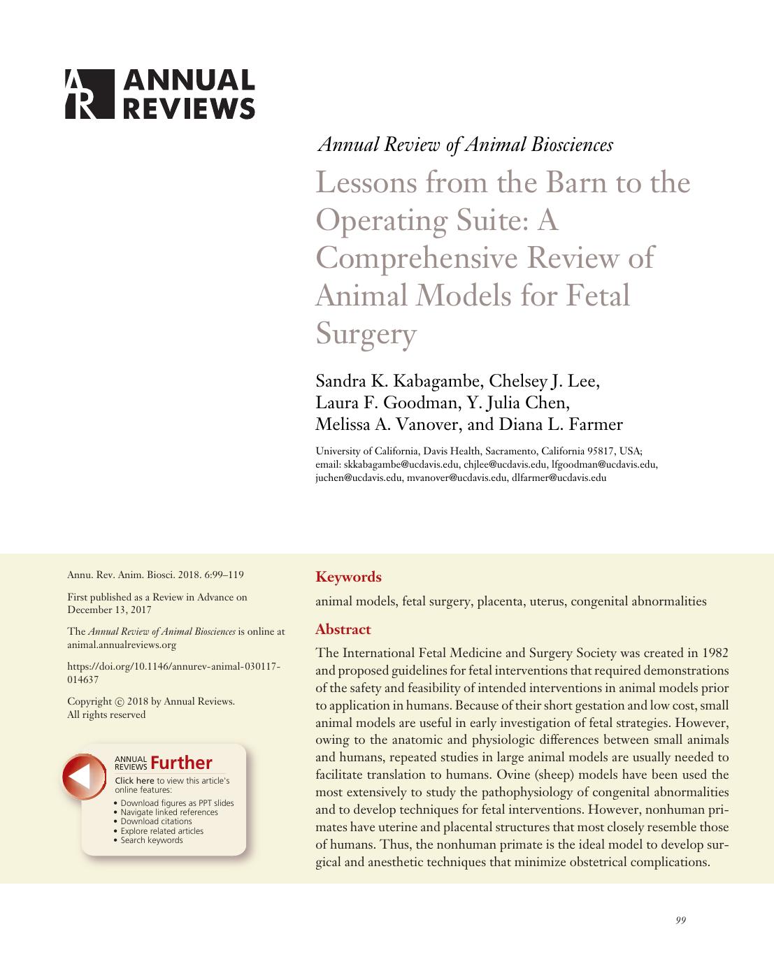 Lessons from the Barn to the Operating Suite: A Comprehensive Review of Animal Models for Fetal Surgery by unknow