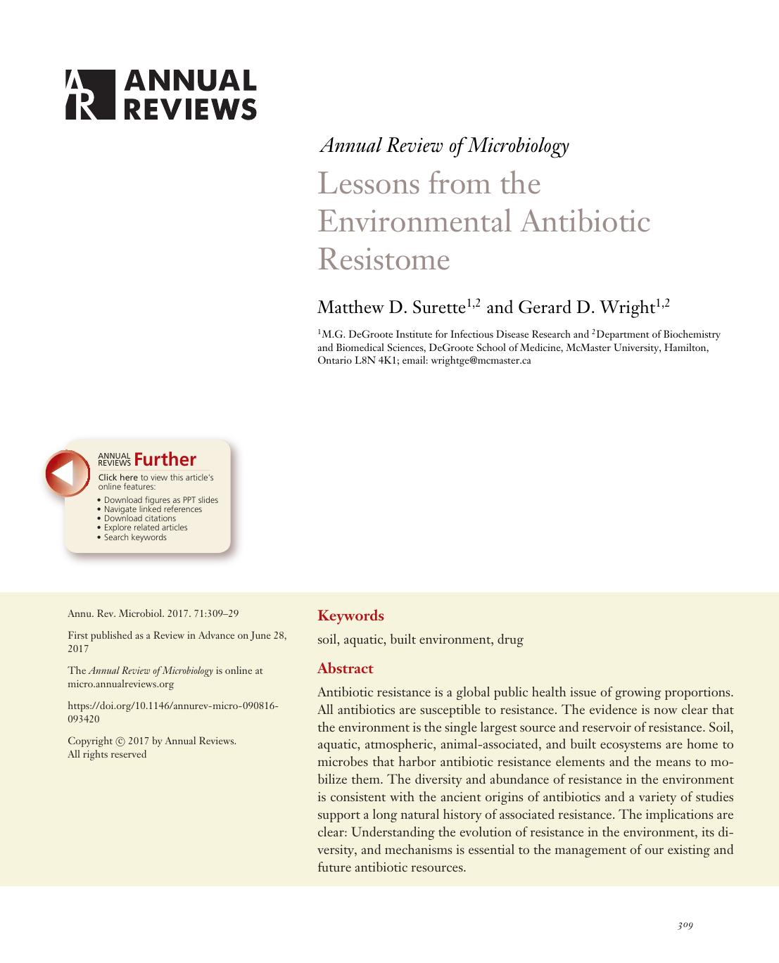 Lessons from the Environmental Antibiotic Resistome by Matthew D. Surette and Gerard D. Wright