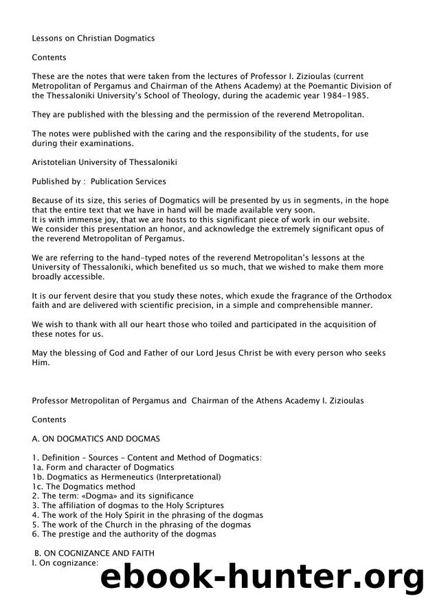 Lessons on Christian Dogmatics by ioannis