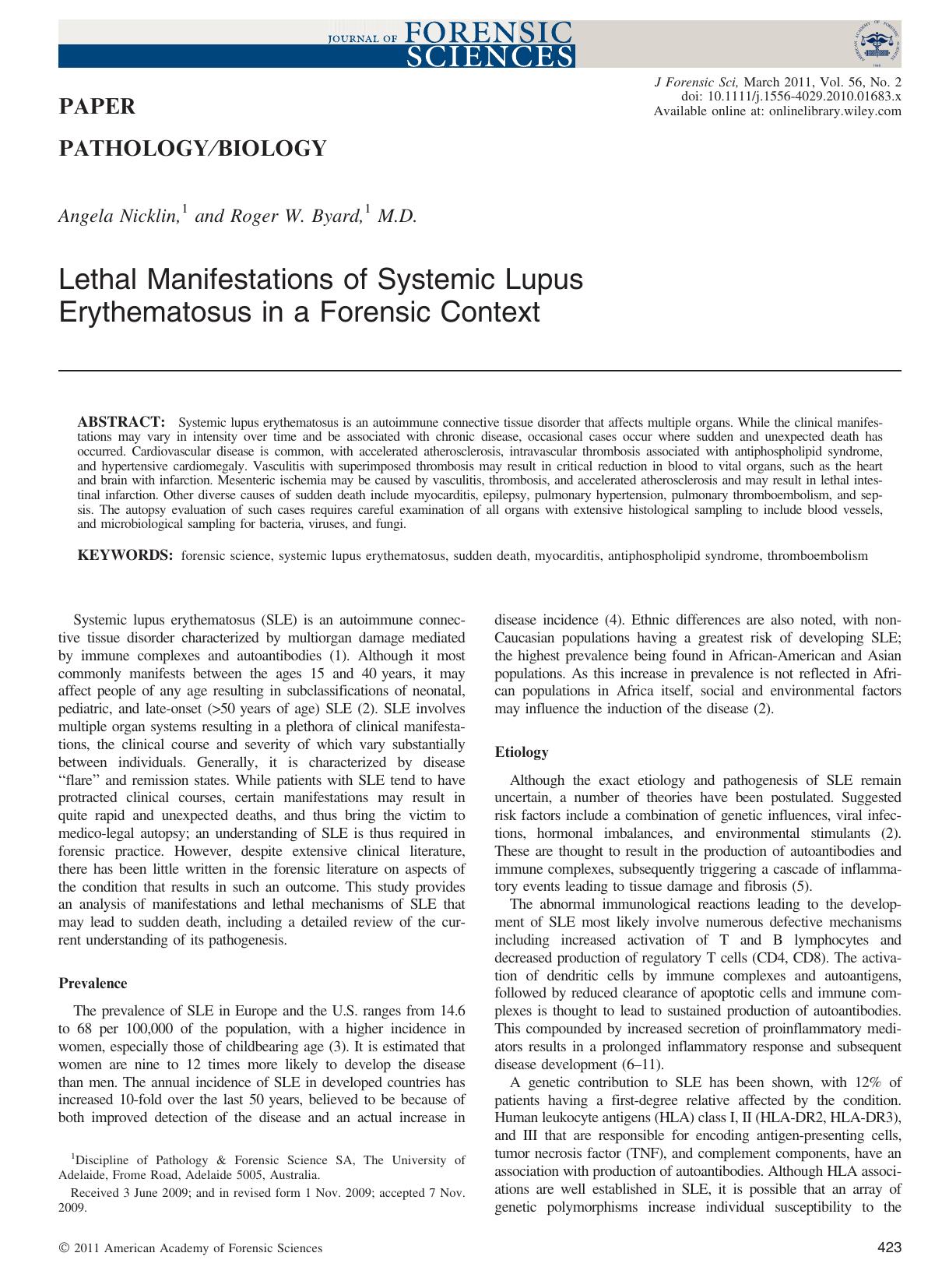 Lethal Manifestations of Systemic Lupus Erythematosus in a Forensic Context by Unknown