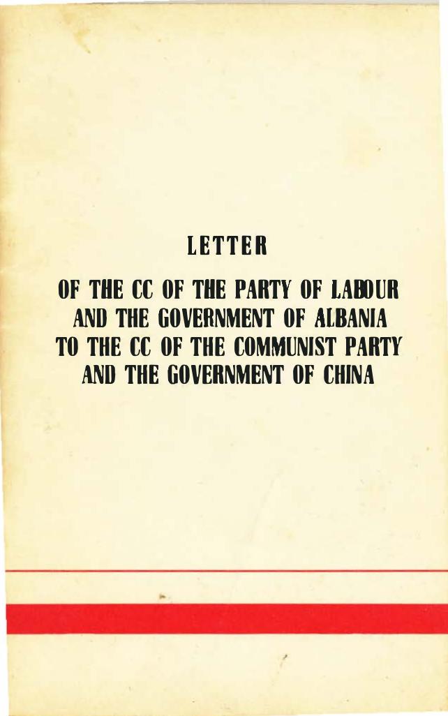 Letter of the PLA to the Communist Party of China by Party of Labor of Albania