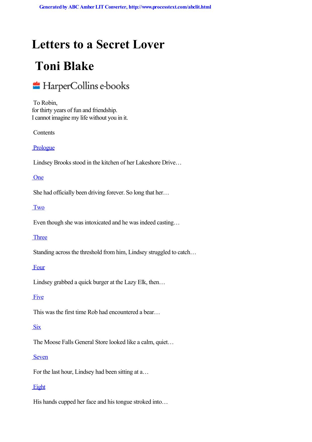 Letters to a Secret Lover by Toni Blake