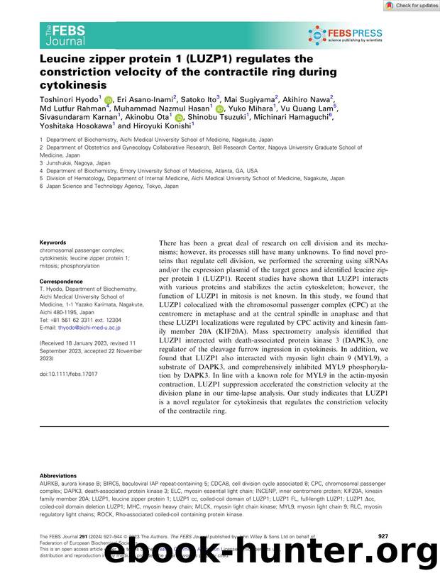 Leucine zipper protein 1 (LUZP1) regulates the constriction velocity of the contractile ring during cytokinesis by Unknown