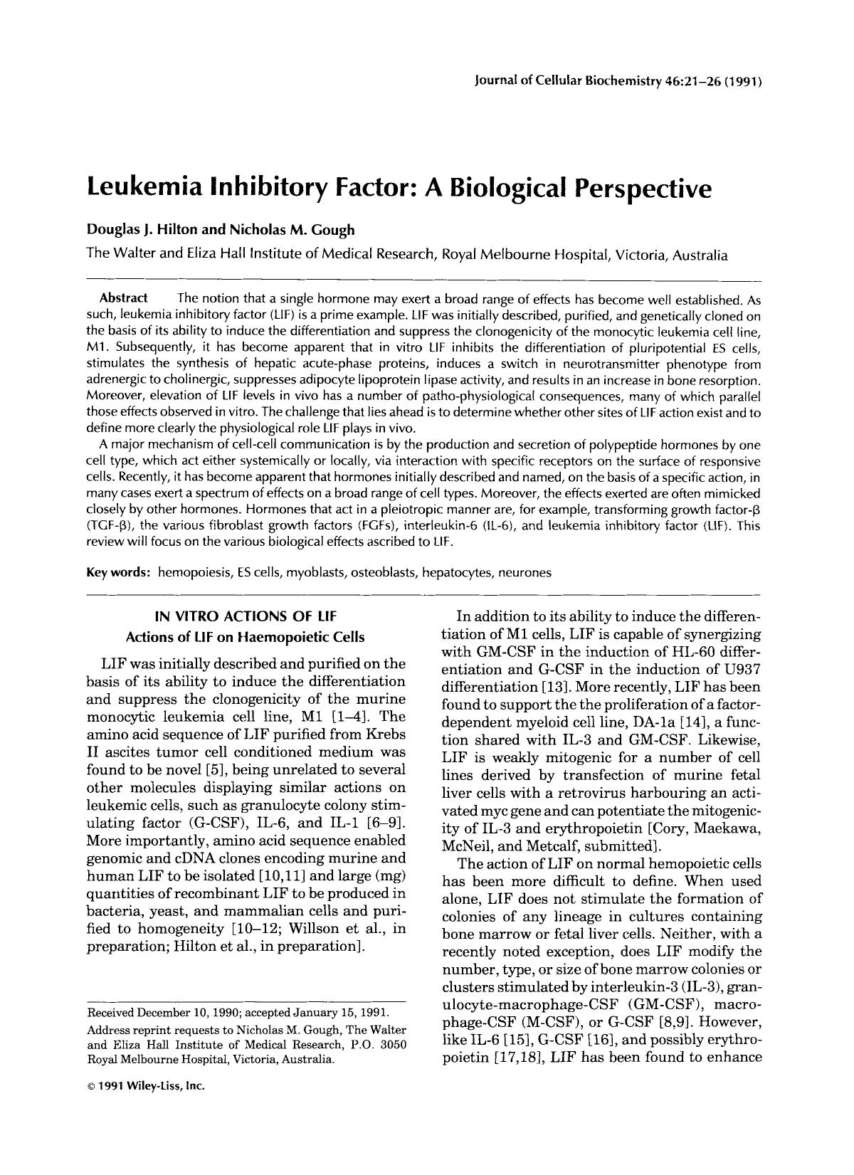 Leukemia inhibitory factor: A biological perspective by Unknown