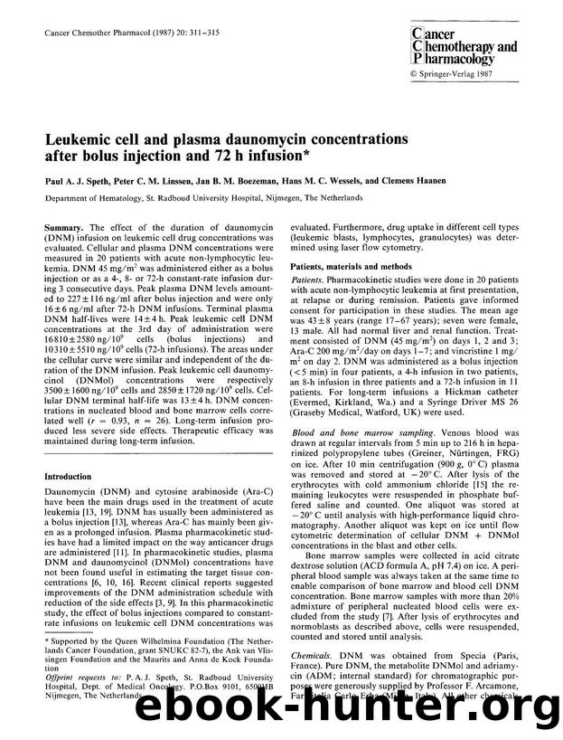 Leukemic cell and plasma daunomycin concentrations after bolus injection and 72 h infusion by Unknown