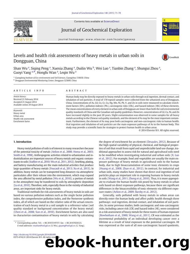 Levels and health risk assessments of heavy metals in urban soils in Dongguan, China by unknow
