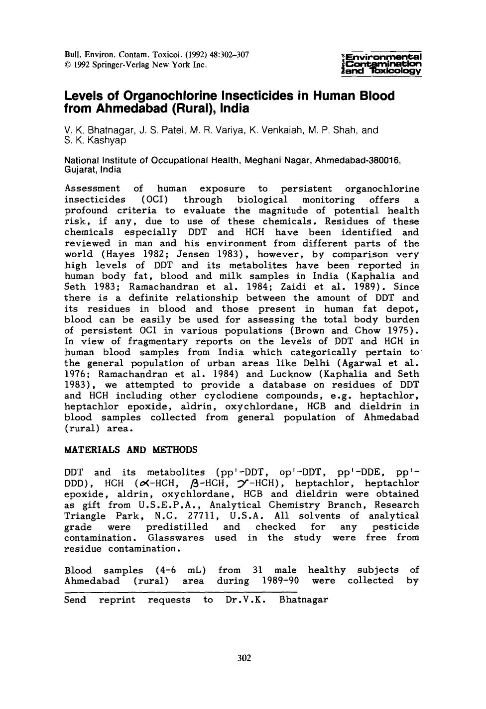 Levels of organochlorine insecticides in human blood from Ahmedabad (Rural), India by Unknown