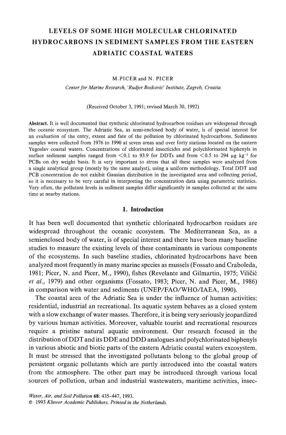 Levels of some high molecular chlorinated hydrocarbons in sediment samples from the eastern Adriatic coastal waters by Unknown