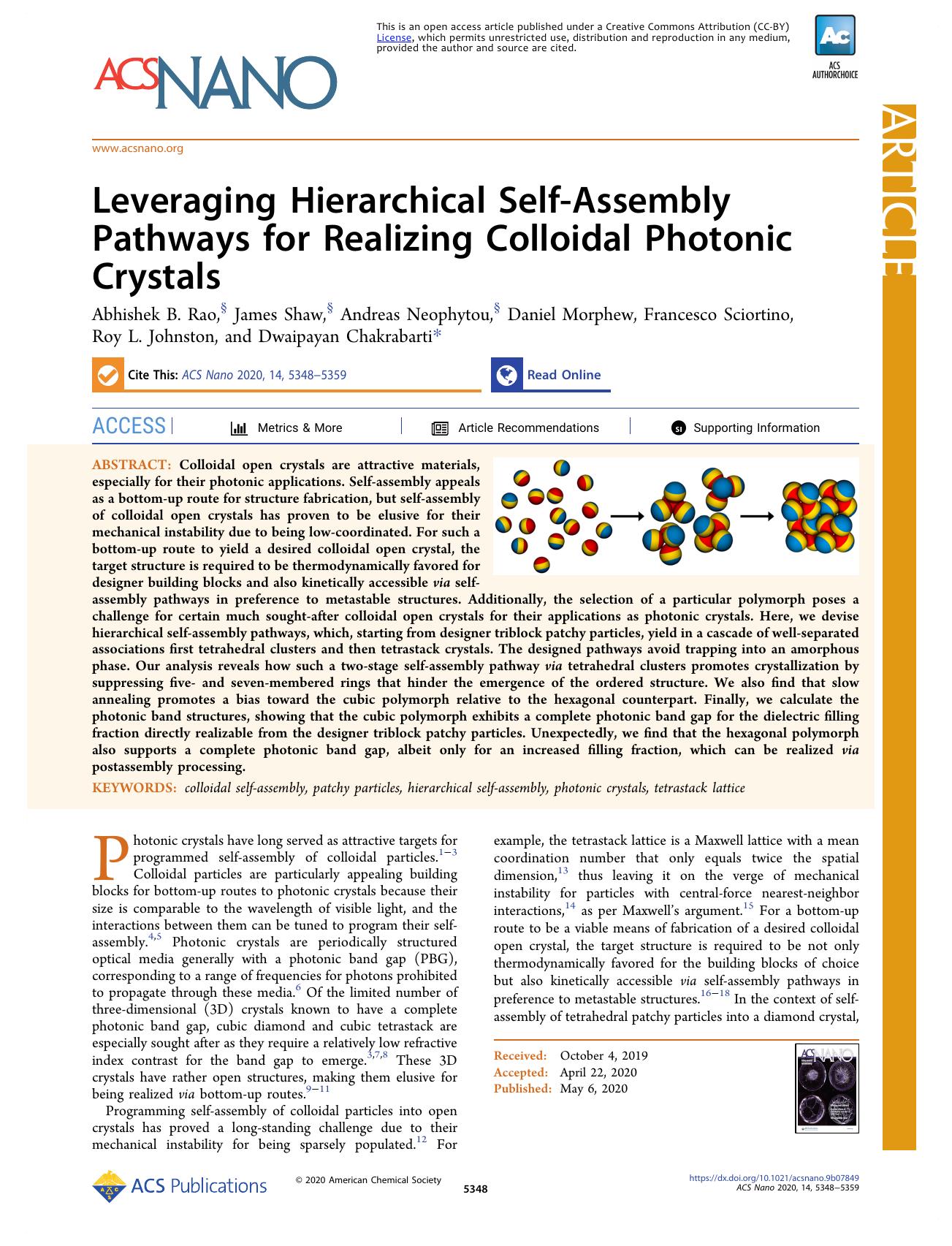 Leveraging Hierarchical Self-Assembly Pathways for Realizing Colloidal Photonic Crystals by unknow