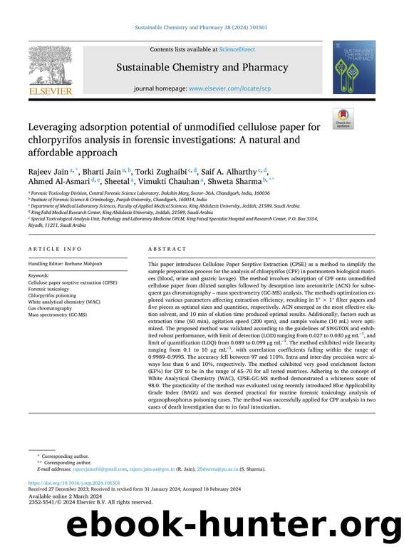 Leveraging adsorption potential of unmodified cellulose paper for chlorpyrifos analysis in forensic investigations: A natural and affordable approach by unknow