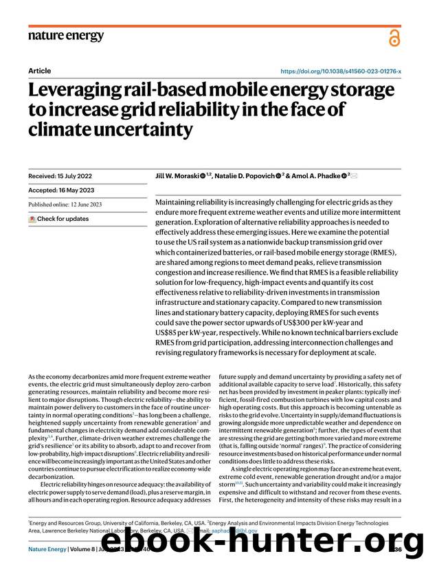 Leveraging rail-based mobile energy storage to increase grid reliability in the face of climate uncertainty by Jill W. Moraski & Natalie D. Popovich & Amol A. Phadke