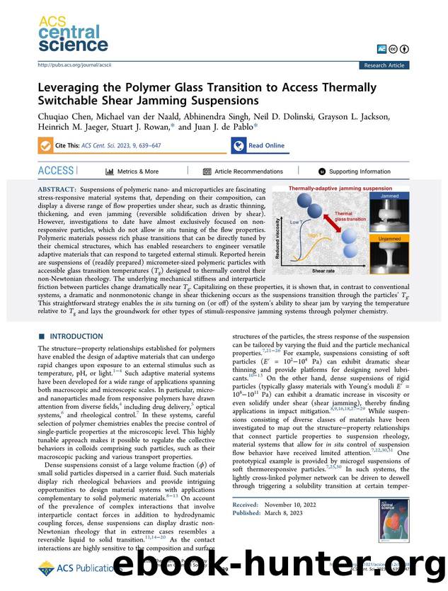 Leveraging the Polymer Glass Transition to Access Thermally Switchable Shear Jamming Suspensions by unknow