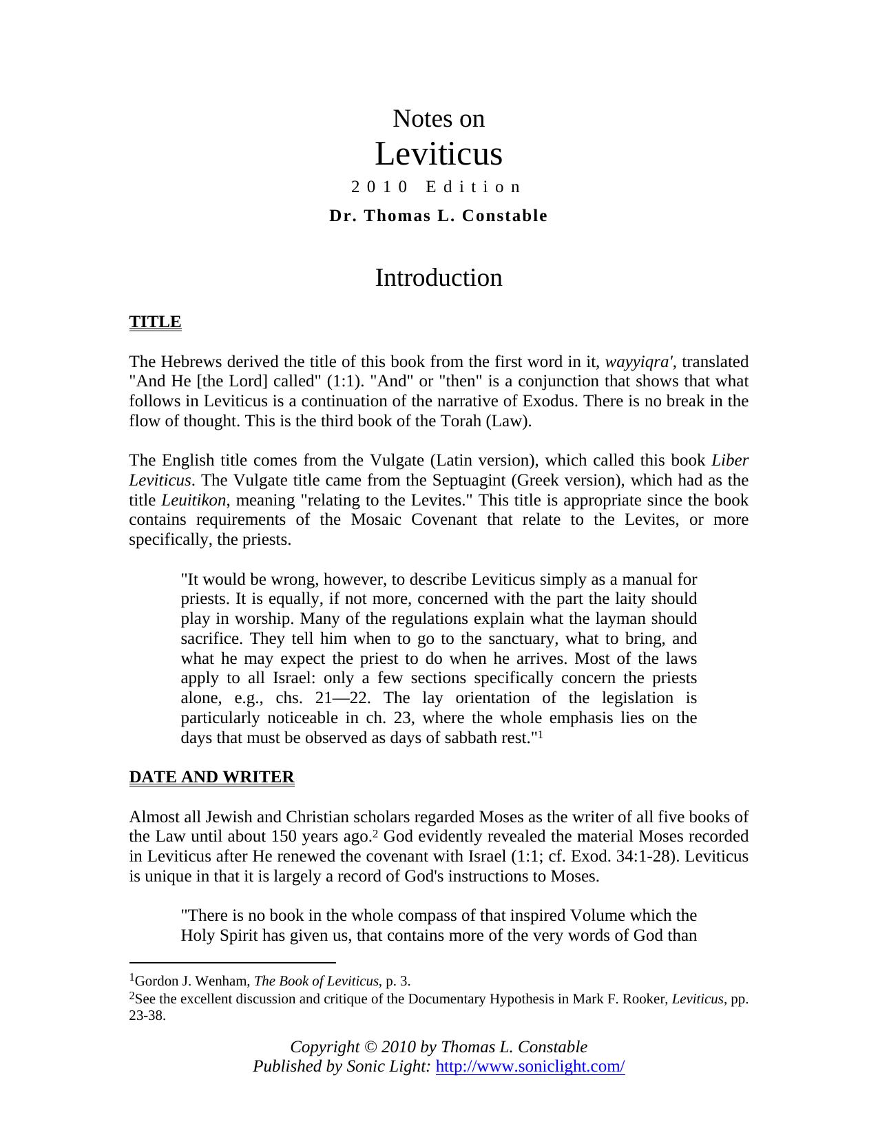 Leviticus by Dr. Thomas L. Constable