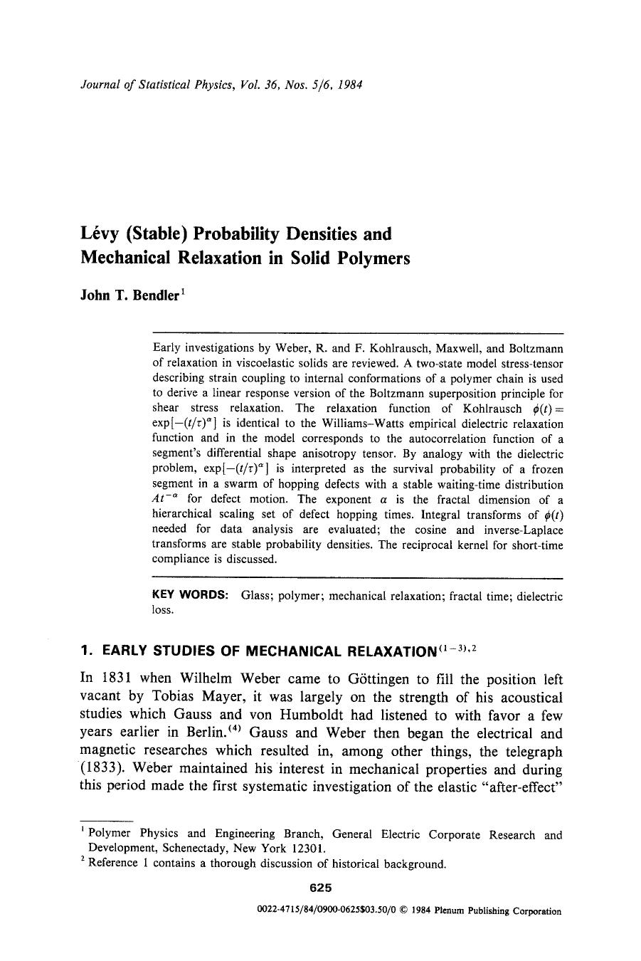 Levy (stable) probability densities and mechanical relaxation in solid polymers by Unknown