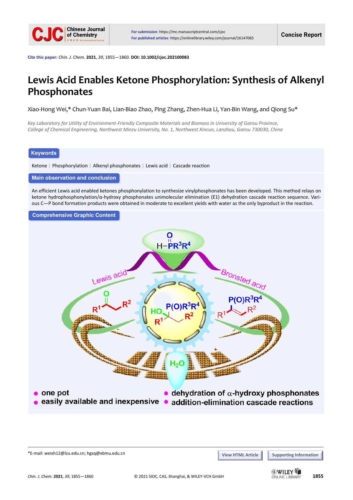 Lewis Acid Enables Ketone Phosphorylation: Synthesis of Alkenyl Phosphonates by grh