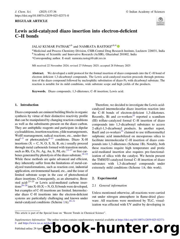 Lewis acid-catalyzed diazo insertion into electron-deficient CâH bonds by Jalaj Kumar Pathak & Namrata Rastogi