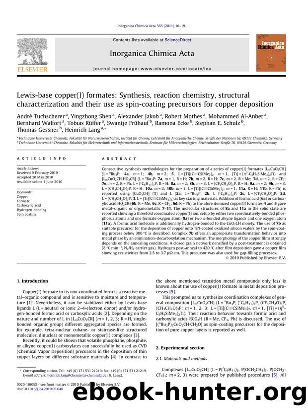 Lewis-base copper(I) formates: Synthesis, reaction chemistry, structural characterization and their use as spin-coating precursors for copper deposition by unknow