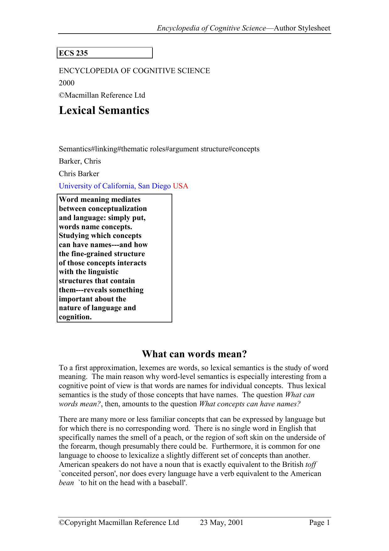 Lexical Semantics by Barker Chris