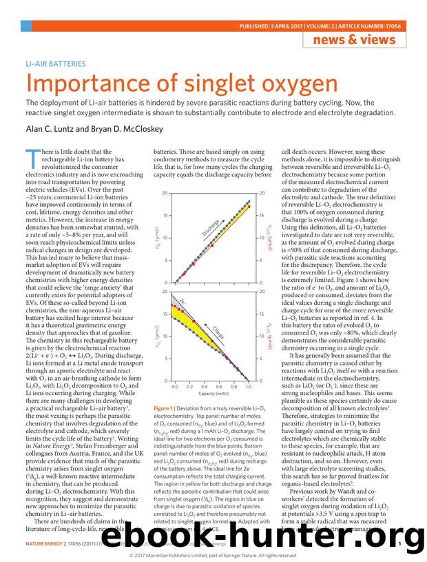Liâair batteries: Importance of singlet oxygen by Alan C. Luntz & Bryan D. McCloskey