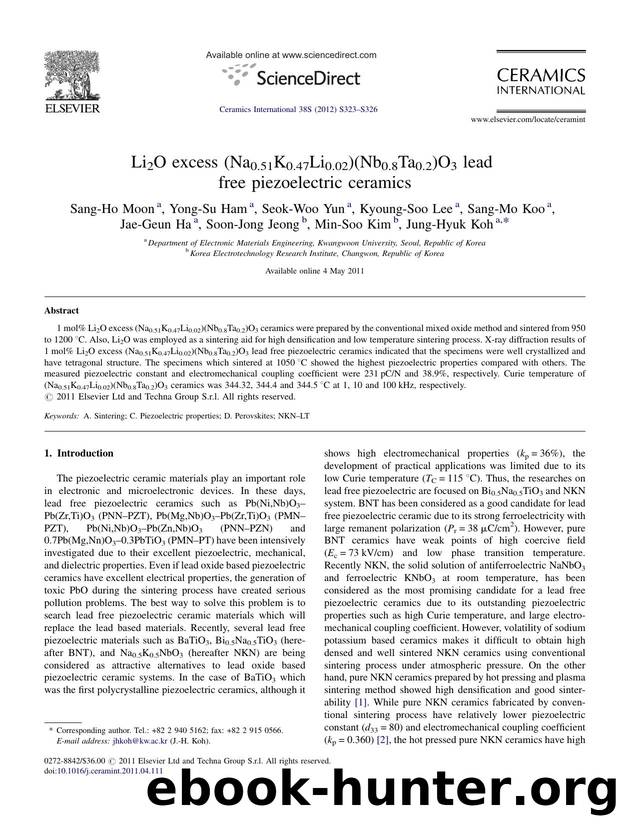 Li2O excess (Na0.51K0.47Li0.02)(Nb0.8Ta0.2)O3 lead free piezoelectric ceramics by Sang-Ho Moon