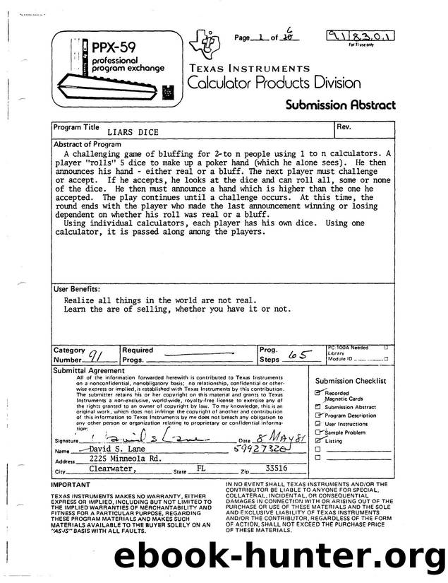 Liar's Dice by Unknown