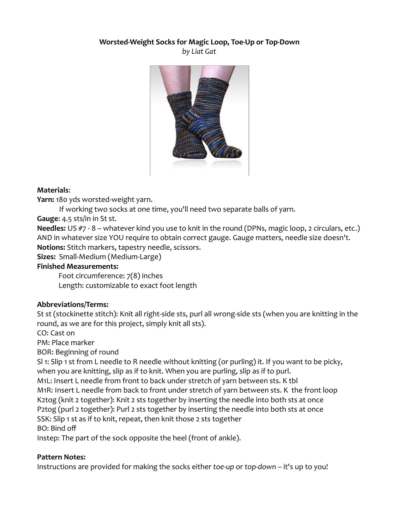 Liat Gat -Worsted Weight Socks for Magic Loop by Liat Gat