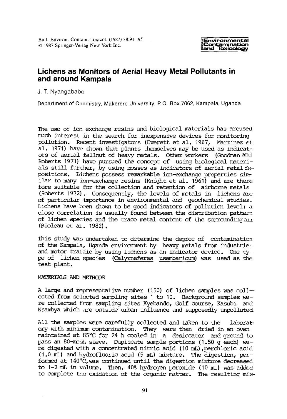 Lichens as monitors of aerial heavy metal pollutants in and around Kampala by Unknown