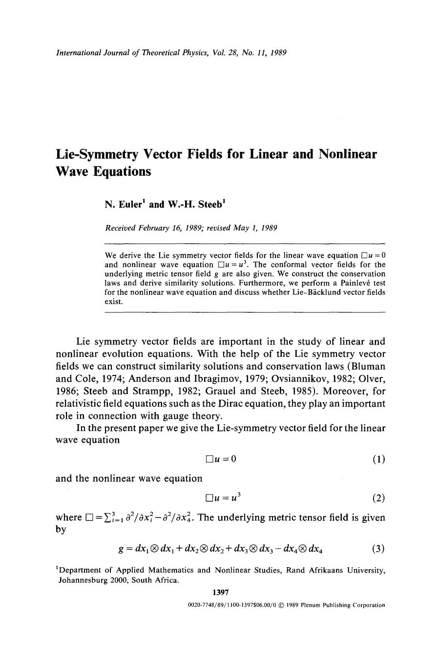 Lie-symmetry vector fields for linear and nonlinear wave equations by Unknown