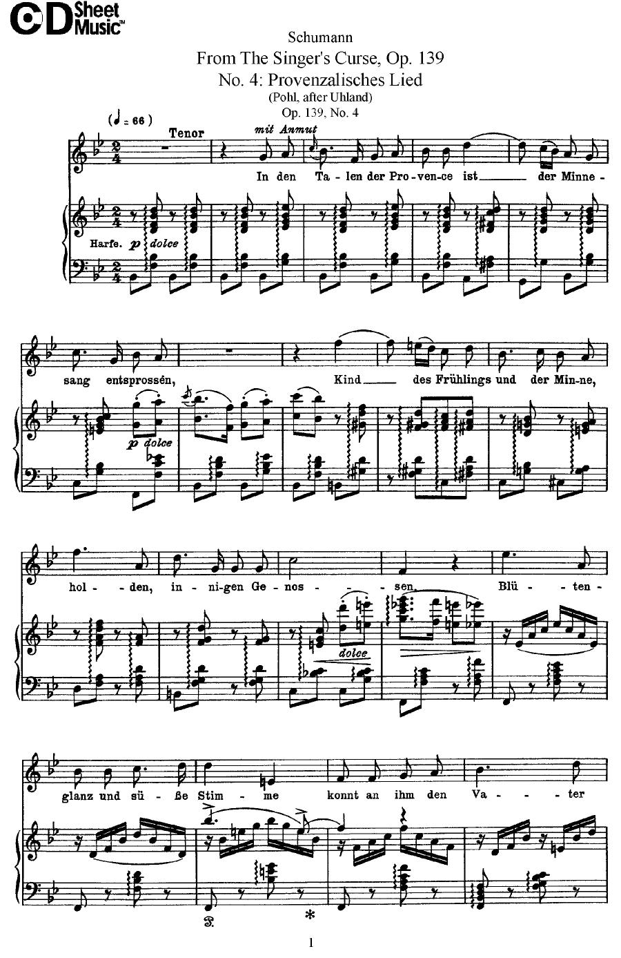 Lieder 1: Schumann, Fm The Singer's Curse, Op.129 by WBaxley Music Subito Music Corp & Stephens Pub. Co
