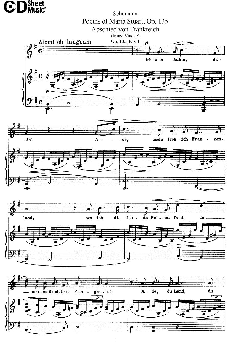 Lieder 1: Schumann, Poems of Maria Stuart, Op.135 by WBaxley Music Subito Music Corp && Stephens Pub. Co